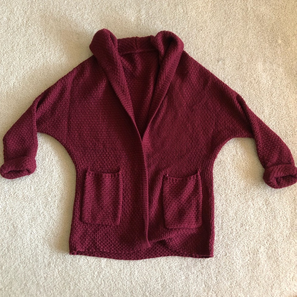 ZAFUL open front cardigan in wine red. ONE SIZE.